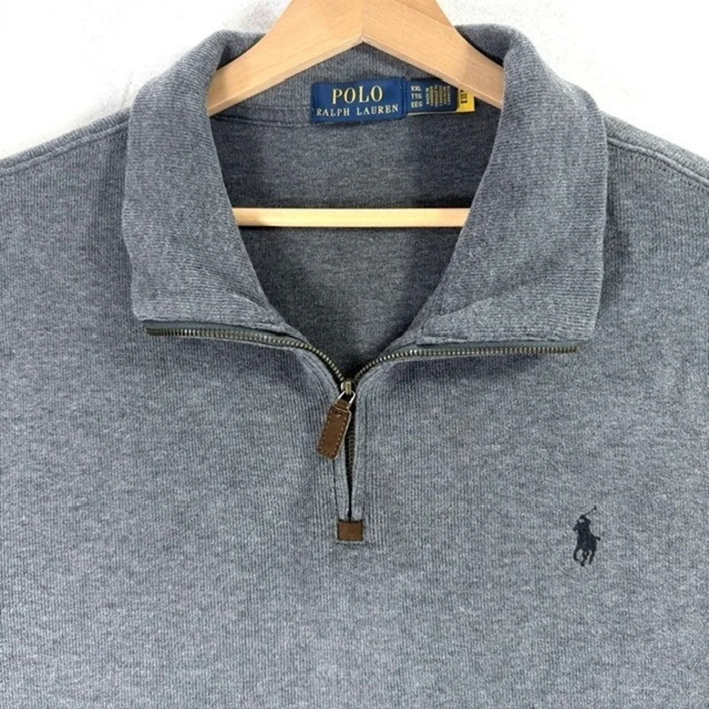 Polo Ralph Lauren XXL Estate Rib Quarter Zip Pullover Gray Cotton Knit Sweater